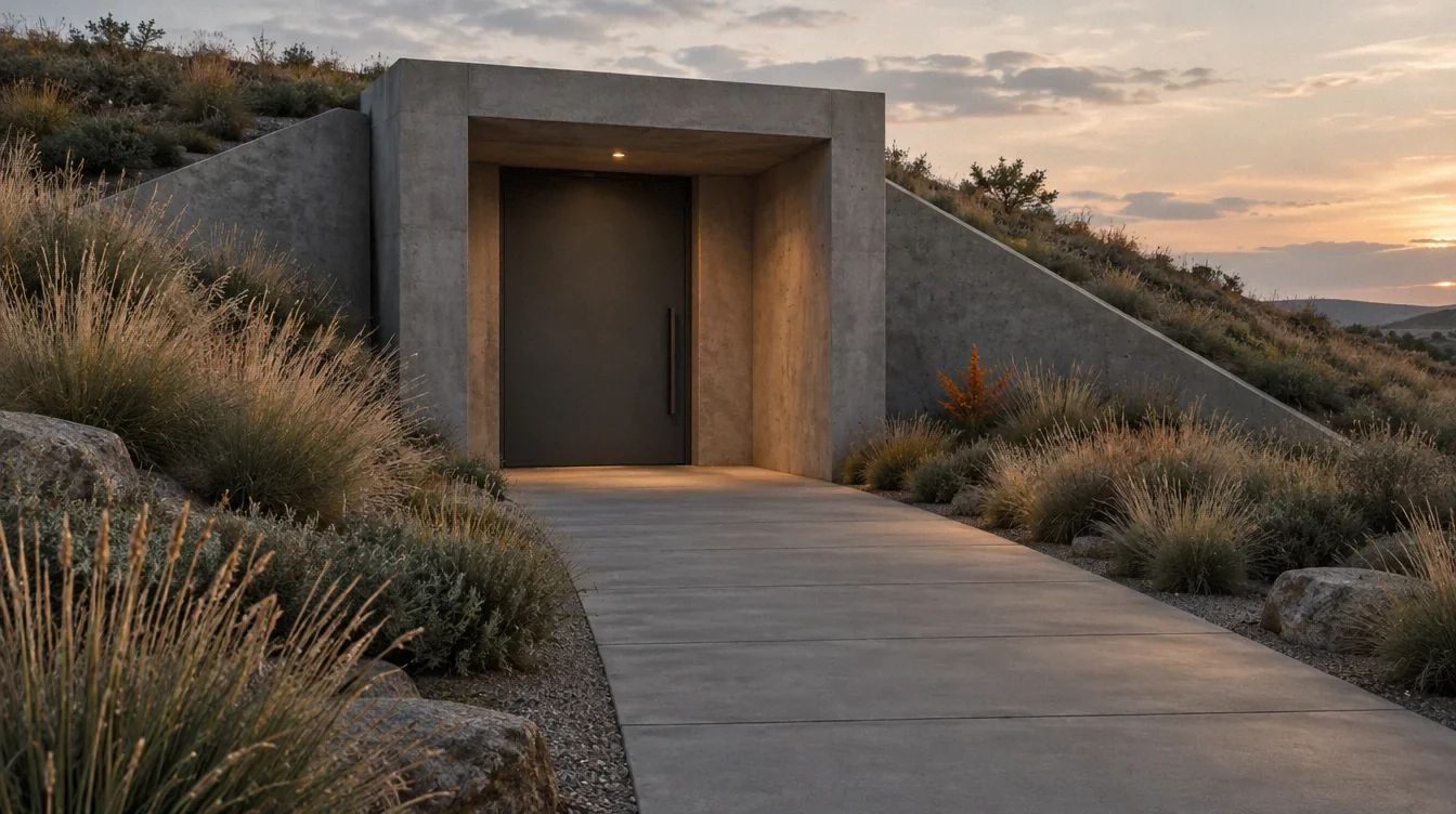 an entrance to an earth-sheltered structure.